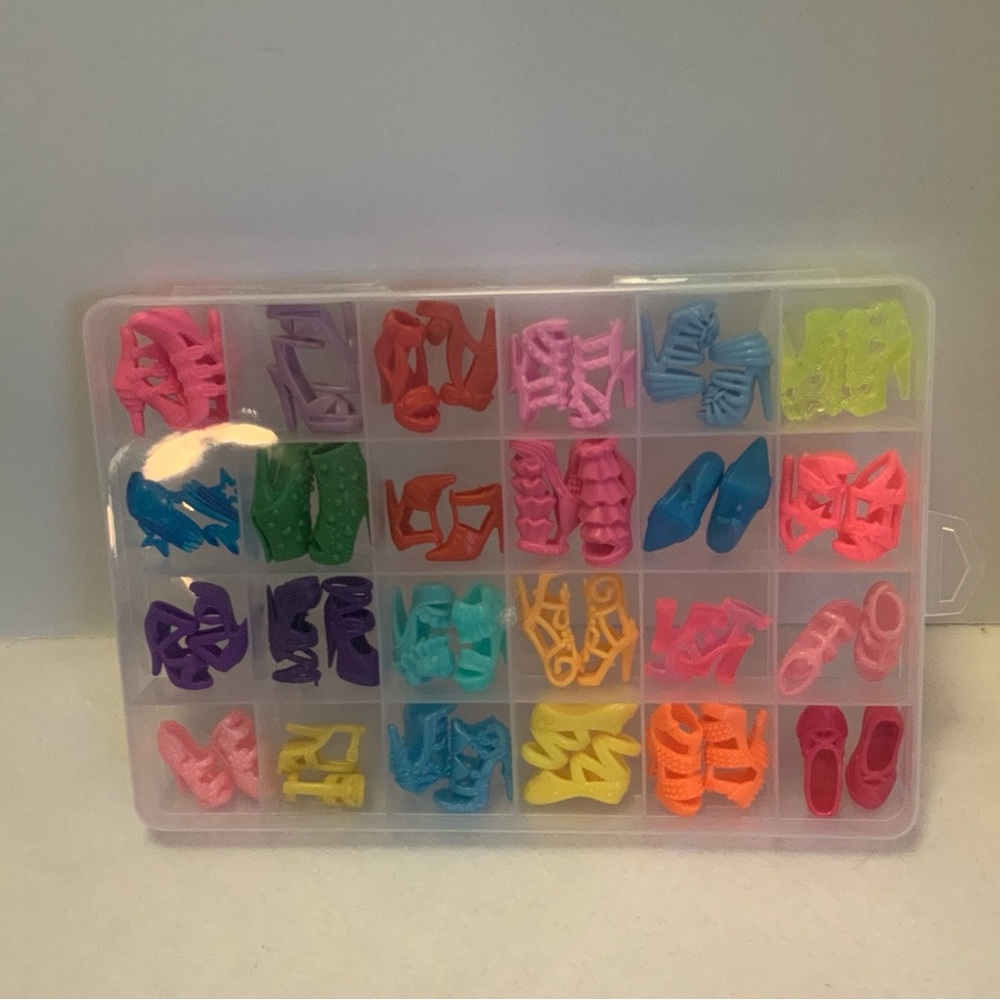 24 Colorful Barbie Doll Shoes with Case